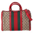Gucci Sherry Medium Duffle Vintage Web Boston Bag GG Canvas Tan Red